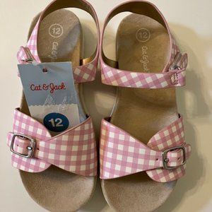 NWT Cat and Jack Girls Size 12 Gingham Sandals - Spring Ready